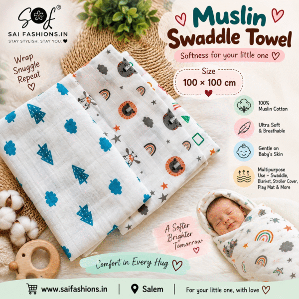 Soft Baby Muslin Swaddle Towels – Gentle & Breathable for Newborns