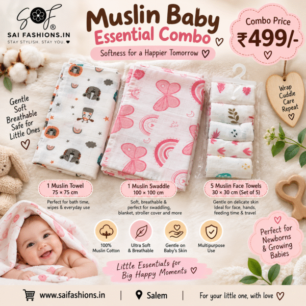 Soft & Gentle Muslin Baby Essentials – Combo Pack