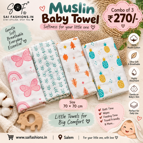Soft Baby Muslin Bath Towels for Newborns( 70×70 Cm)