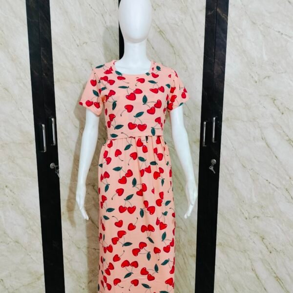Peach Cherry Printed Zipless Full length Maternity Loungewears