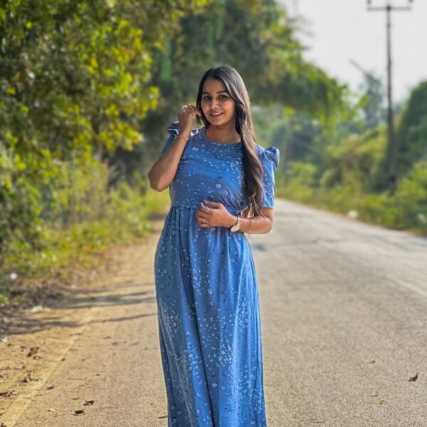 Premium Quality Blue Floral Printed Full length Maternity Loungewear