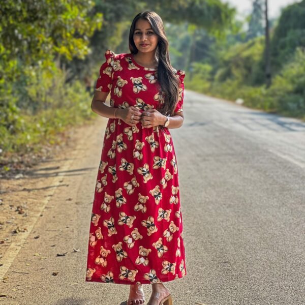 Premium Quality Red Teddy Printed Full length Maternity Loungewear