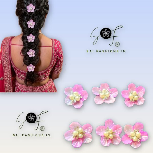 Trending Floral Hair Pins - Pink( Set Of 6)