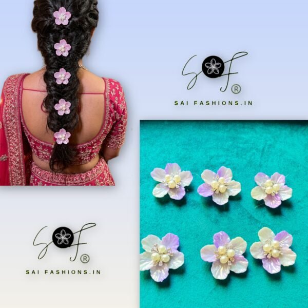 Trending Floral Hair Pins - Purple ( Set Of 6)