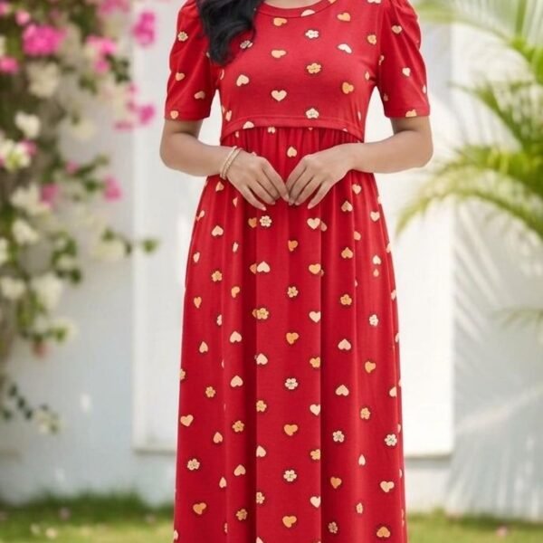 Red Floral heart Print Zipless Full length Maternity Loungewears