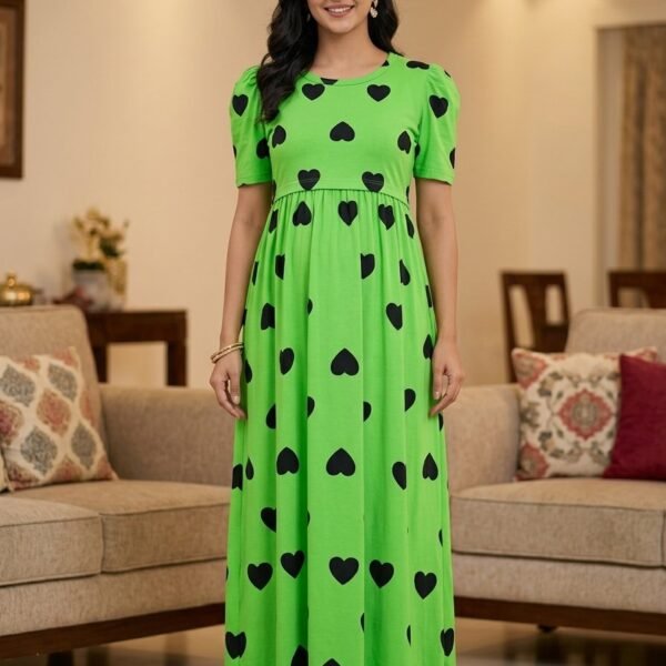 Premium Quality Parrot Green Heart Print Zipless Full length Maternity Loungewears