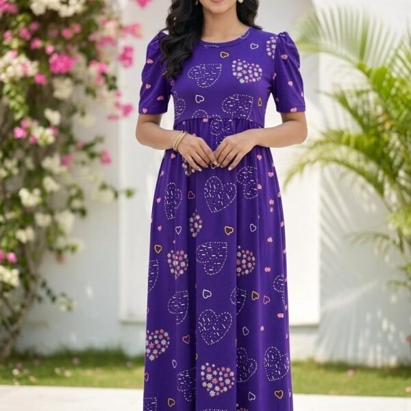 Dark Purple Heart Print Zipless Full length Maternity Loungewears