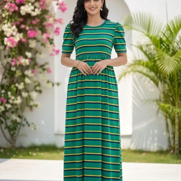 Premium -Darkgreen Stripes Print Zipless Full length Maternity Loungewears