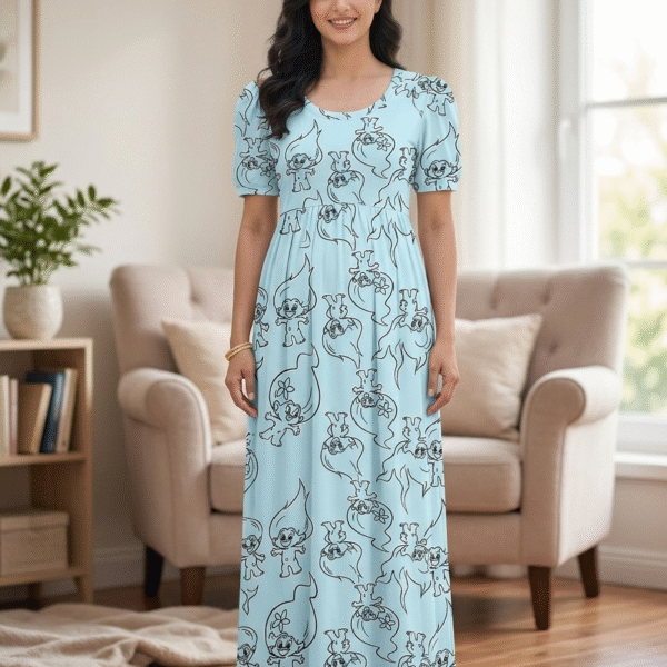 Sky Blue cartoon Print Zipless Full length Maternity Loungewear