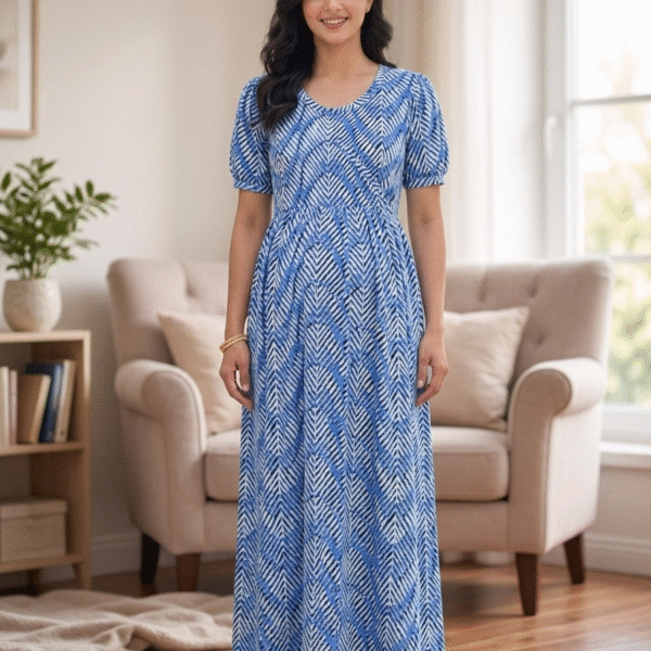 Blue Stripes Print Zipless Full length Maternity Loungewears