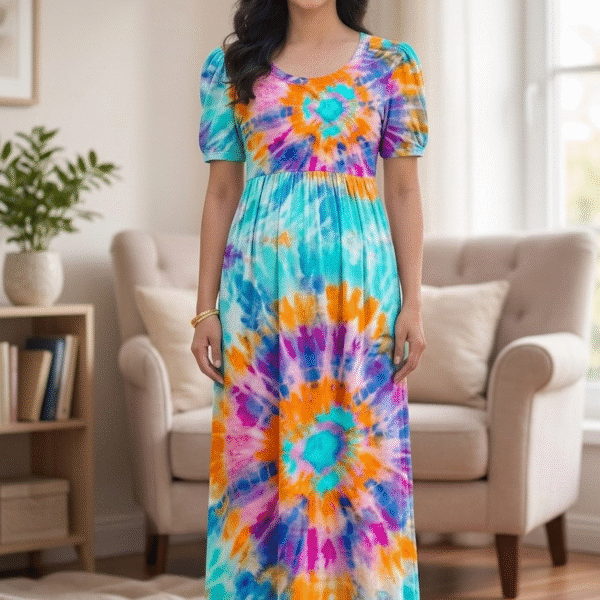 Skyblue Tie Dye Print Zipless Full length Maternity Loungewears