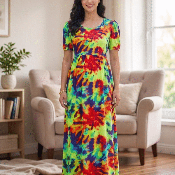 Green Tie Dye Print Zipless Full length Maternity Loungewears
