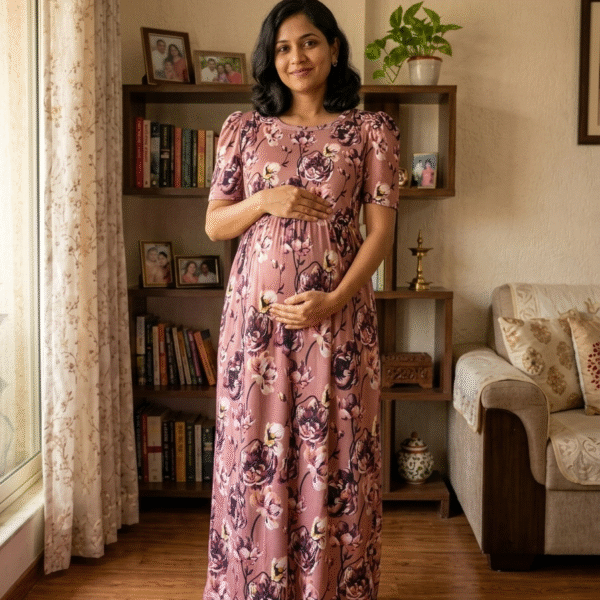 Brown Floral Theme Print Zipless Full length Maternity Loungewears