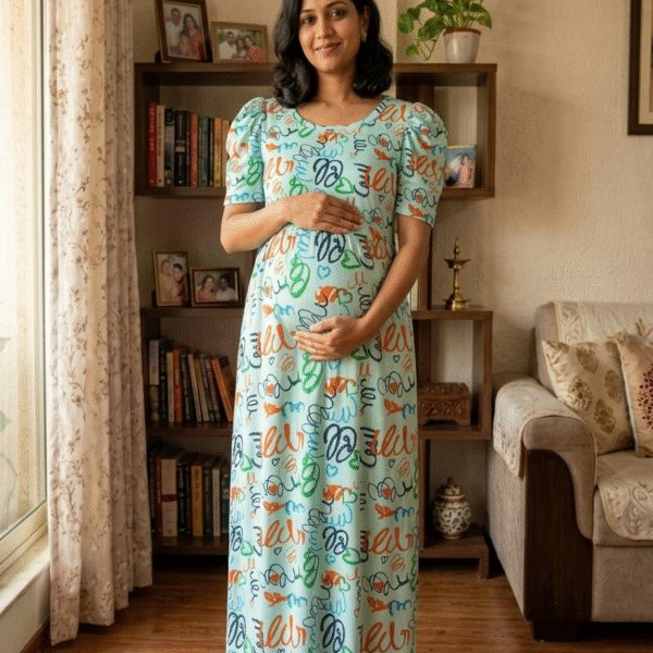 Seagreen  Theme Print Zipless Full length Maternity Loungewears