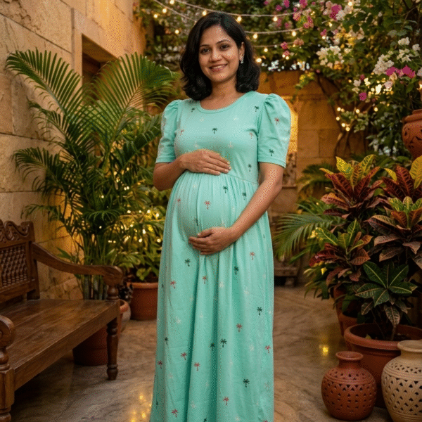 Sea Green Coconut Theme Print Zipless Full length Maternity Loungewears