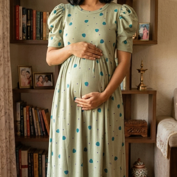 Pale green Cherry Print Zipless Full length Maternity Loungewears