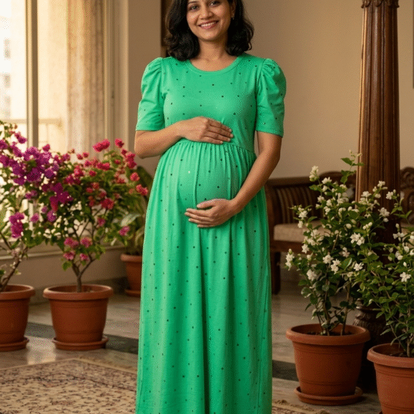 Green Dot Print Zipless Full length Maternity Loungewears