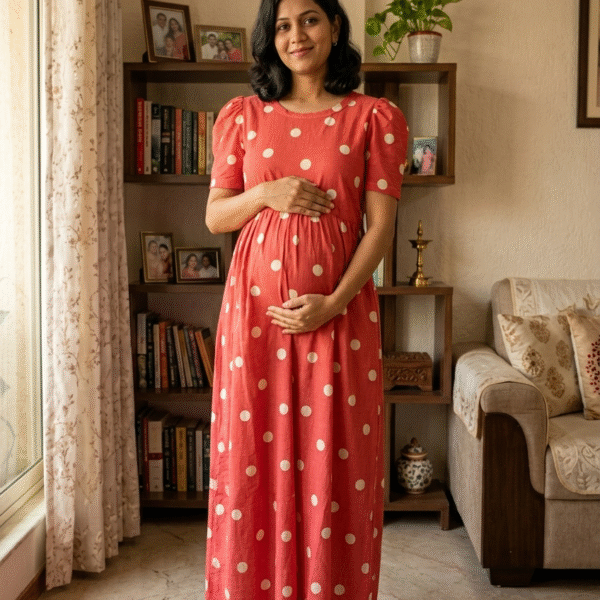 Red Dot Theme Print Zipless Full length Maternity Loungewears