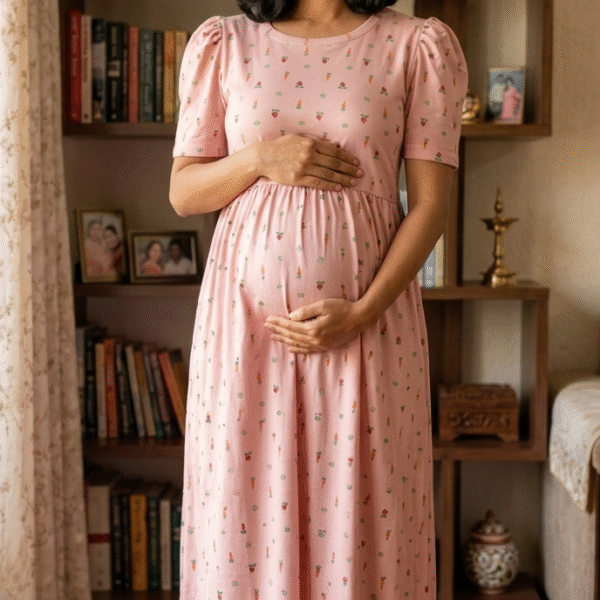 Peach Carrot Print Zipless Full length Maternity Loungewears