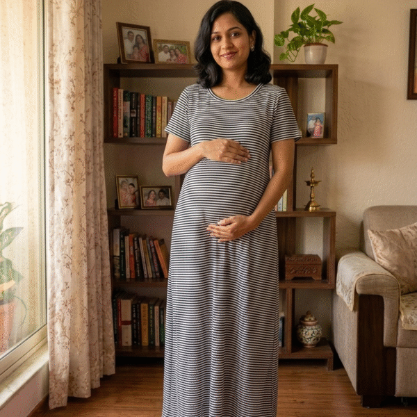 Black Stripes  Print Zipless Full length Maternity Loungewears ( Ribbed Heavy Fabric)
