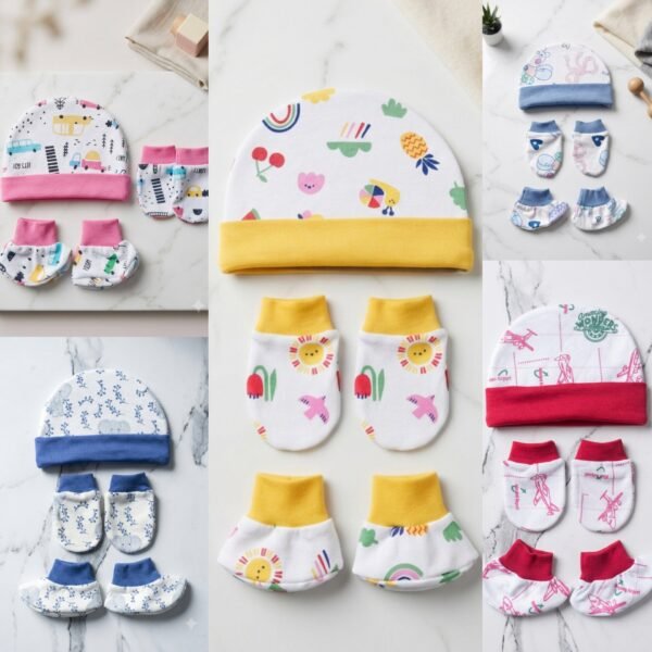 Newborn Cap Mittens Booties (Combo of 5)