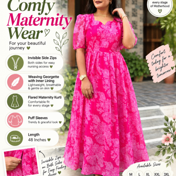 Woven Georgette Floral Maternity & Feeding Maxi - Pink
