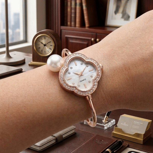 Clover Bangle Watch- White