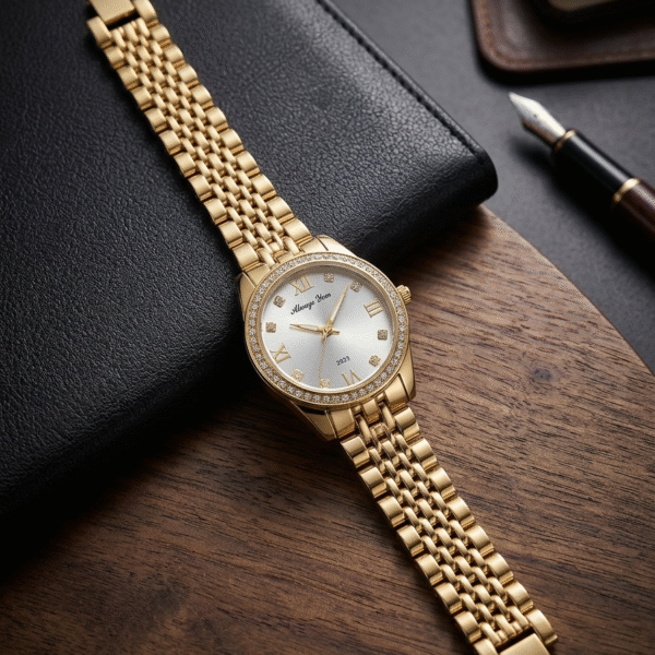 Emerald Luxe Gold Stainless Steel Watch -White