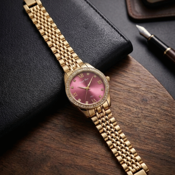 Emerald Luxe Gold Stainless Steel Watch -Pink