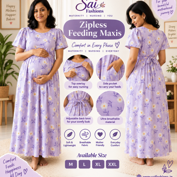 Purple Floral PrintZipless Full length Maternity Loungewears