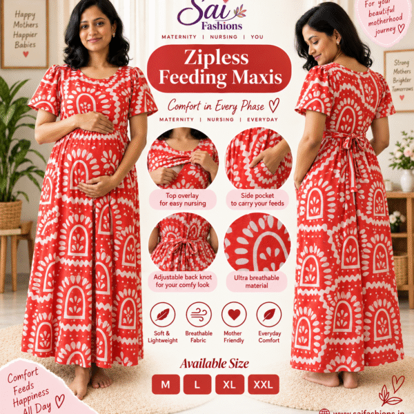3XL- Orange Theme Print Zipless Full length Maternity Loungewears