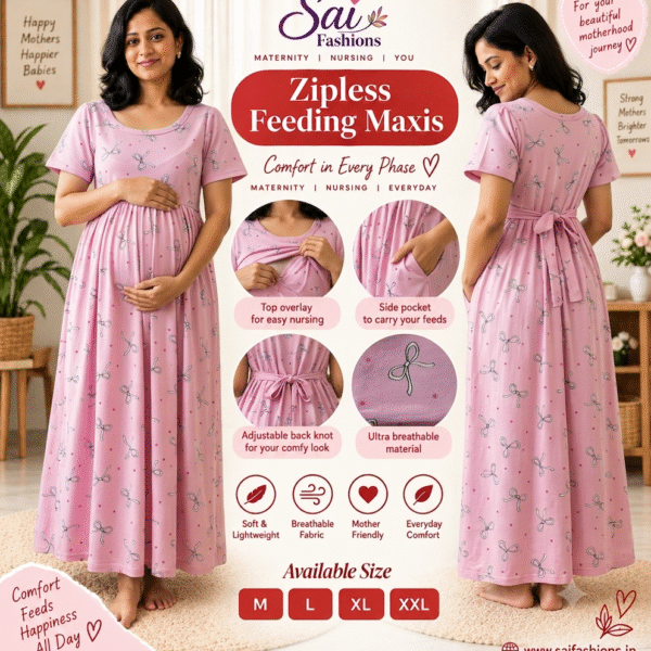 Pink Bow  Print Zipless Full length Maternity Loungewears