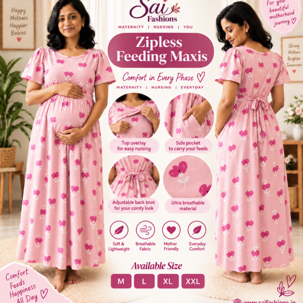 Peach Floral Print Zipless Full length Maternity Loungewears